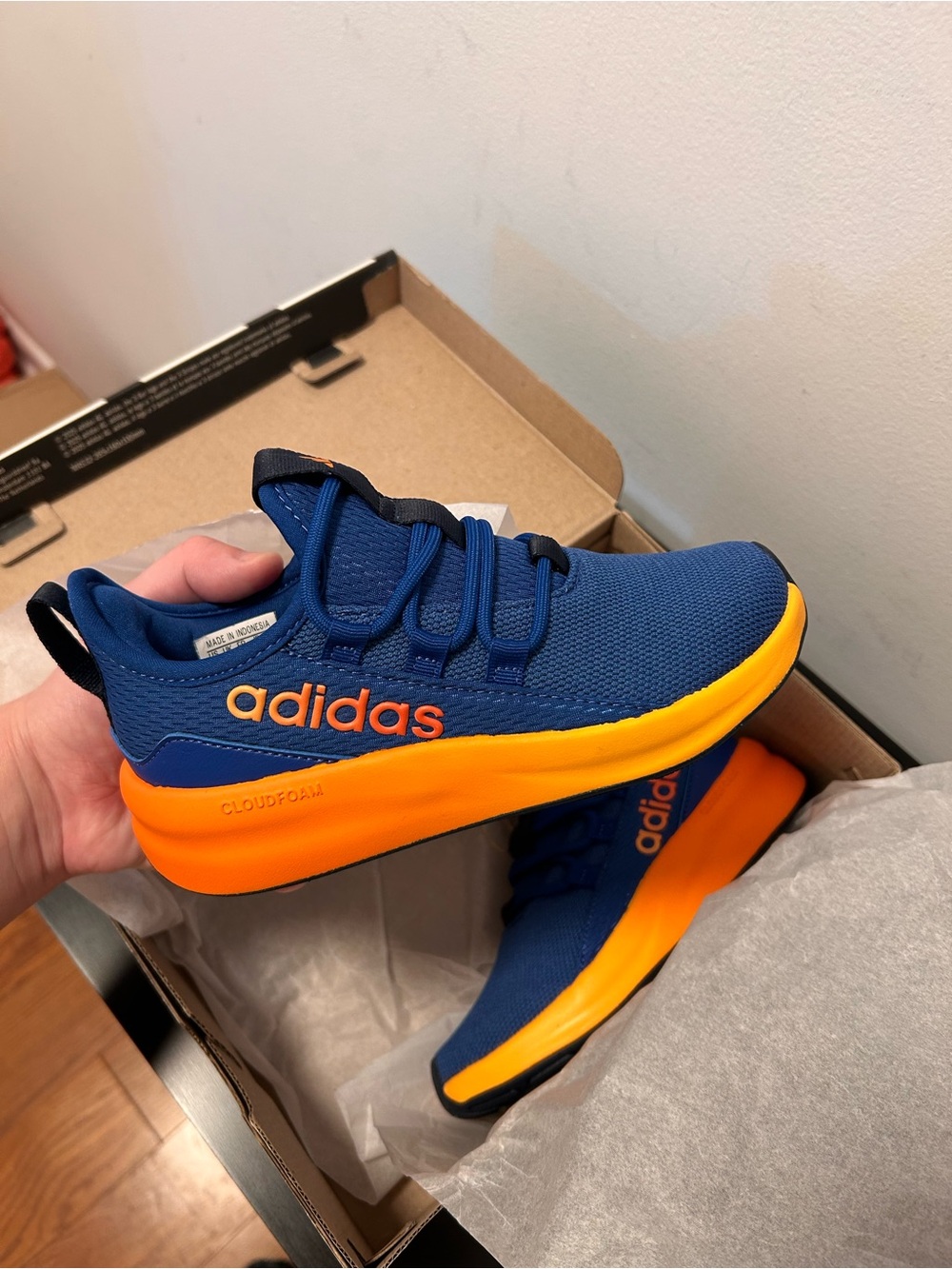 adidas Kids Blue & Orange Cloudfoam Slip-On Sneakers